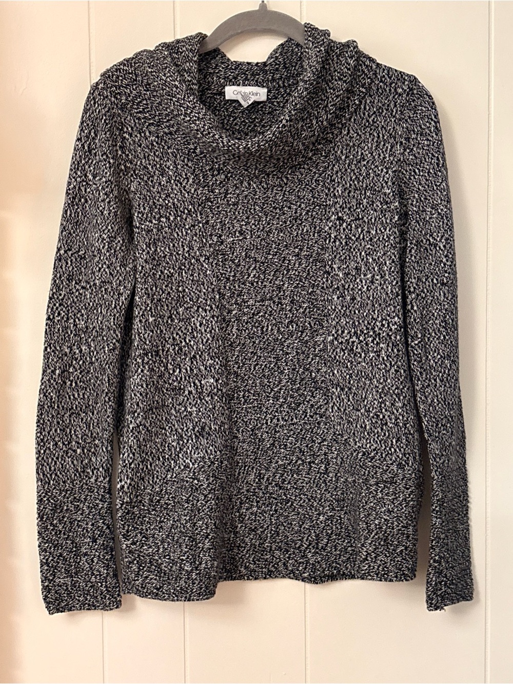 Calvin Klein Black & White Marled Cowl Neck Sweater